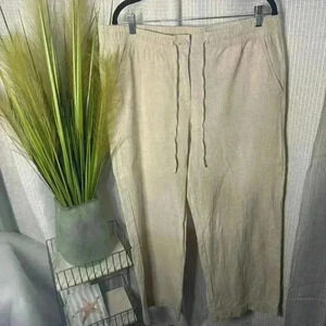 Talbots Women’s Plus 16 Wide Leg Cropped Tan Sand Color Linen Pants Drawstring